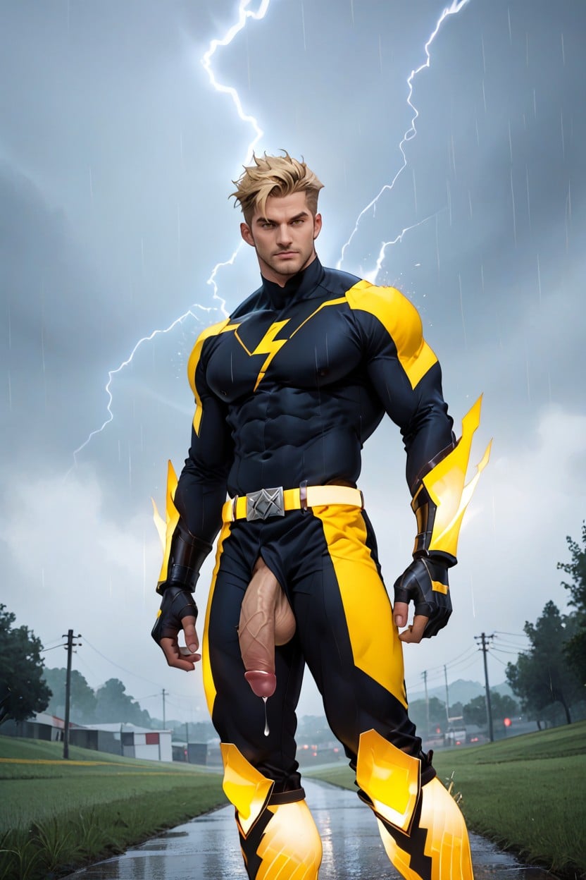 Raining, Extremely Long Flaccid Penis, Well Defined Body AI Gay Porn