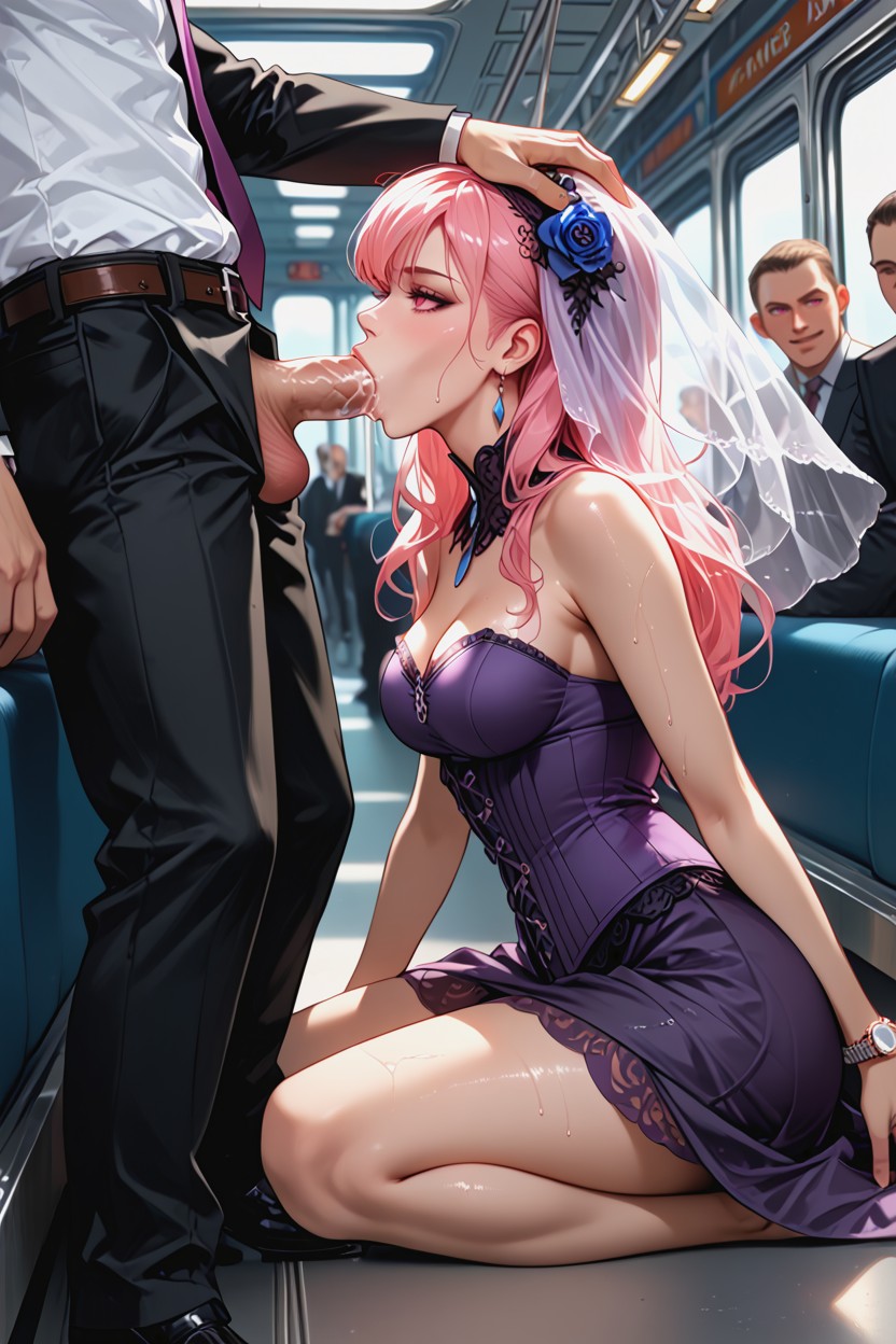 Many People Around, Anime Cel Shaded Style, Haughty Smile Hentai AI Porn