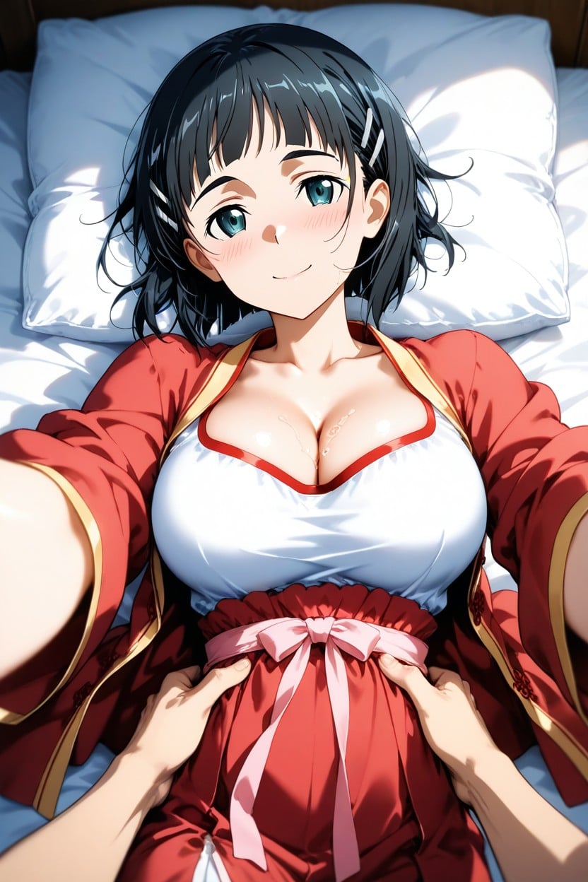 She Stroking His Hair, Kirigaya Suguha From Sword Art Online, Detailed Face Hentai AI Porn