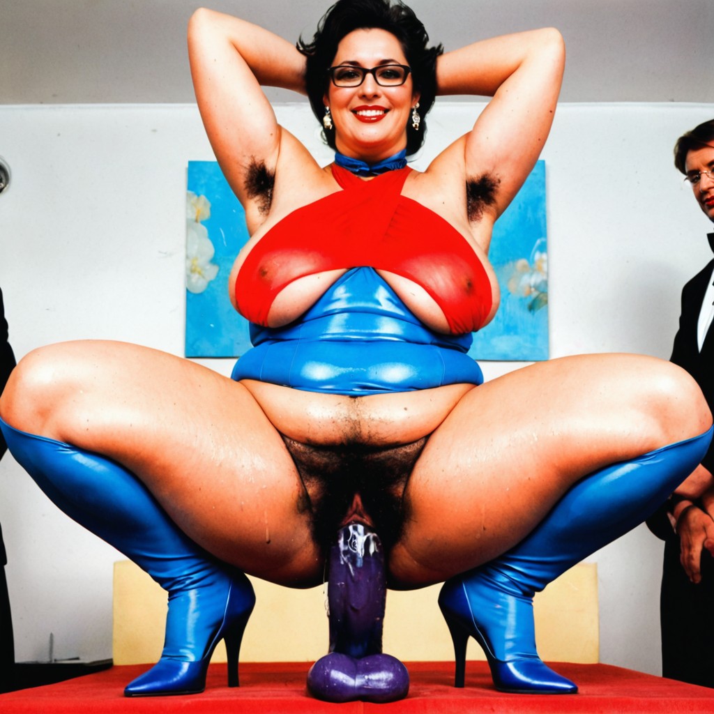 Black Glasses, Dildo Ride, Exposing Armpit BBW AI Porn