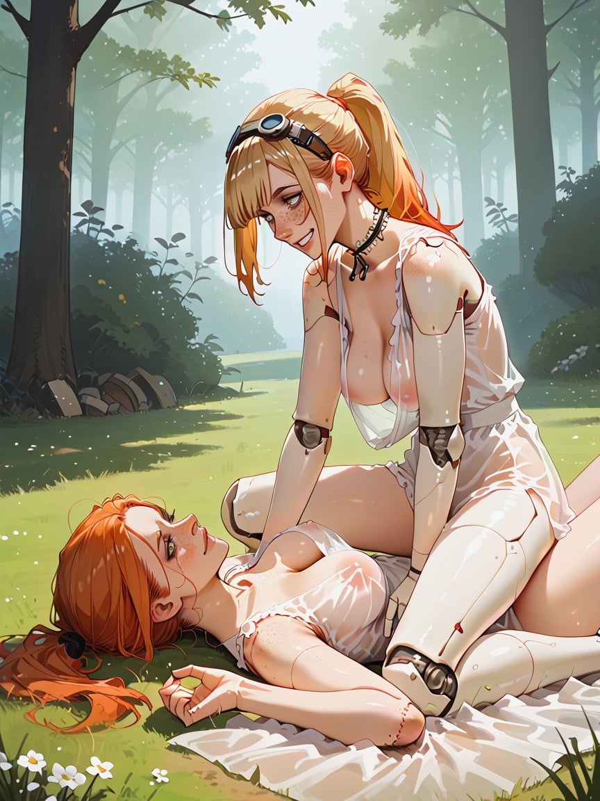 Ginger Sad, Slight Head Tilt, Gears In Knee Joints Hentai AI Porn