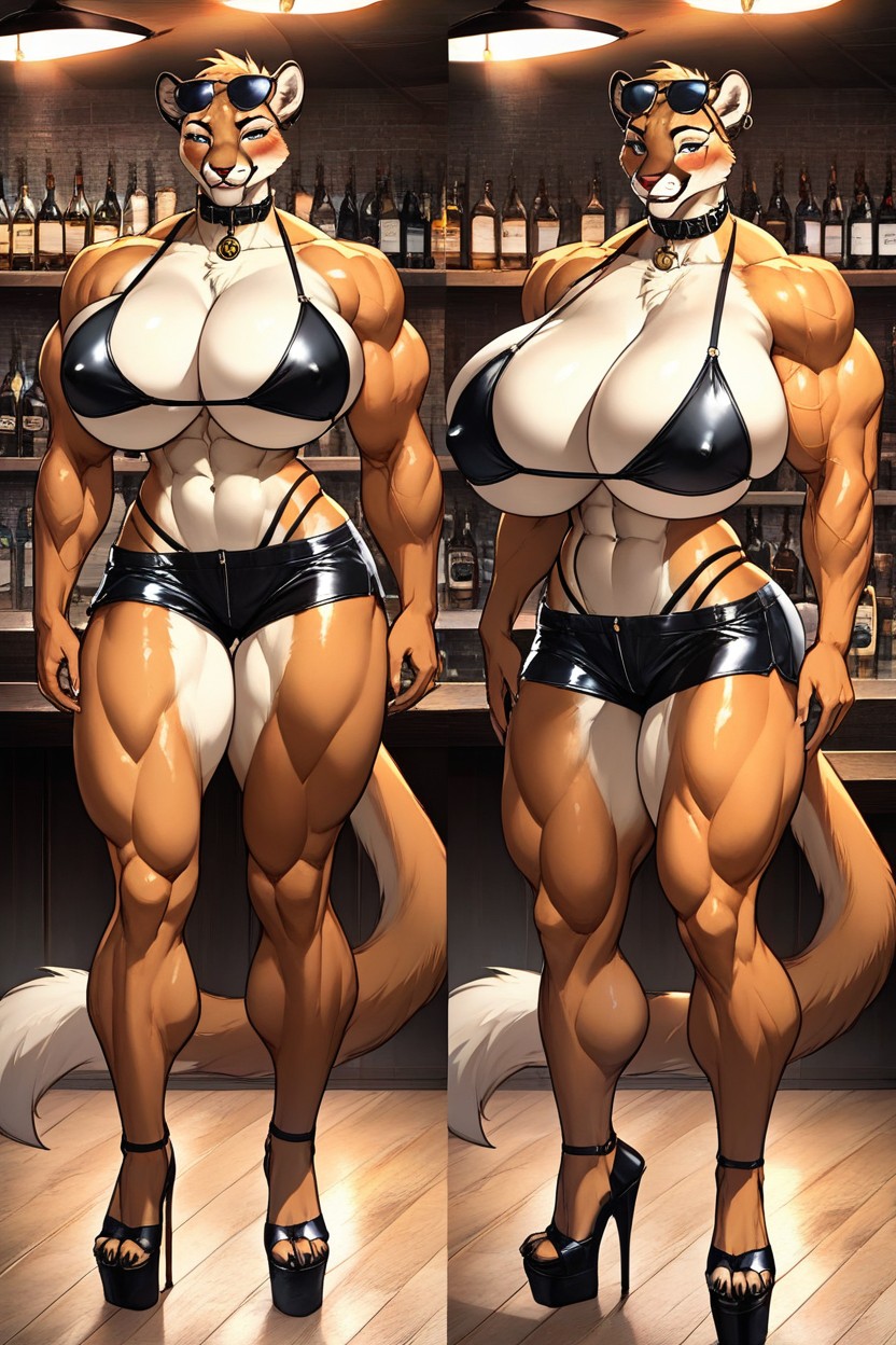Tight Leather Collar, Standing, Fluffy Fur Furry AI Porn