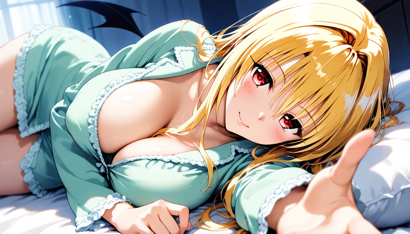 Cleavage, Lying Sideways Together, She Is Staring Viewer Lovingly Hentai AI Porn