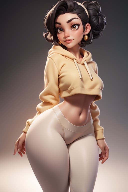 Cream Spandex Pants, Thick, Tan Skin Hentai AI Porn