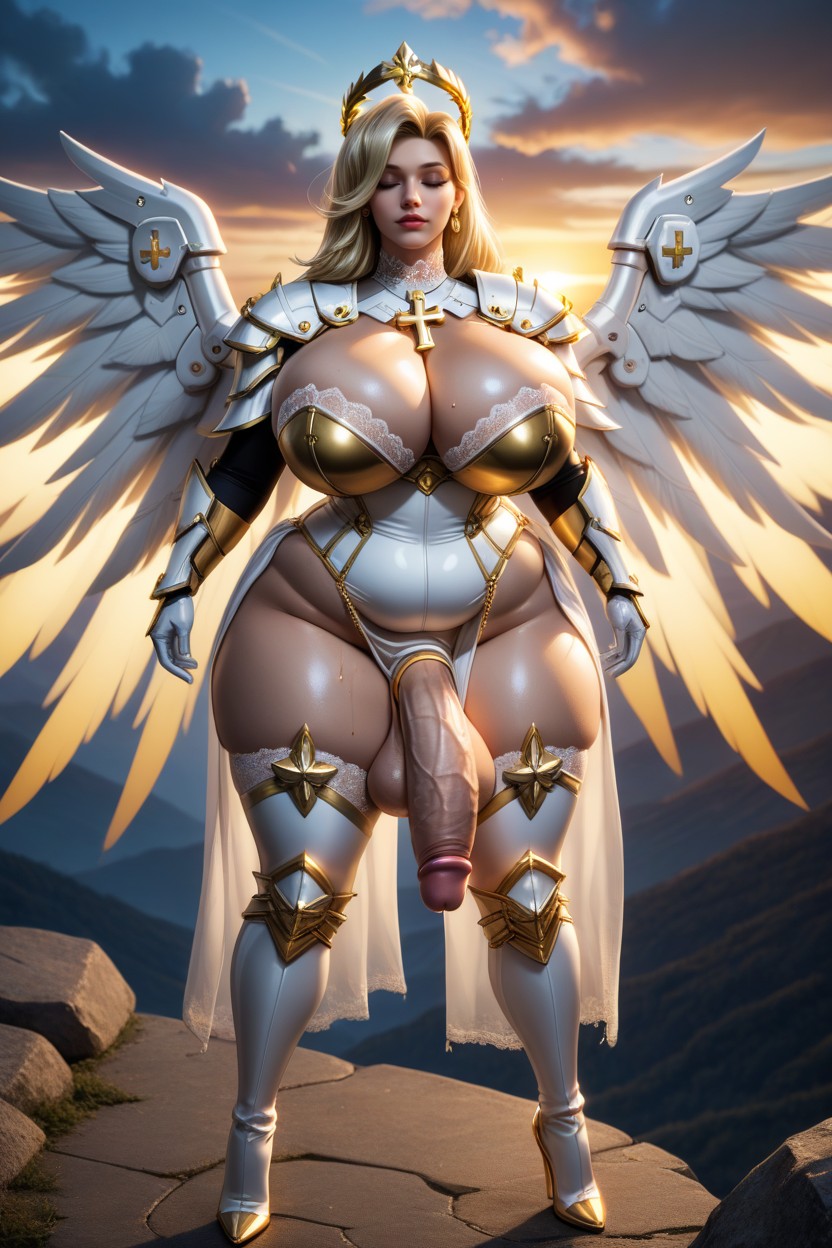 Long Armor Gloves, Gold Waist Chain, Mercy From Overwatch Shemale AI Porn