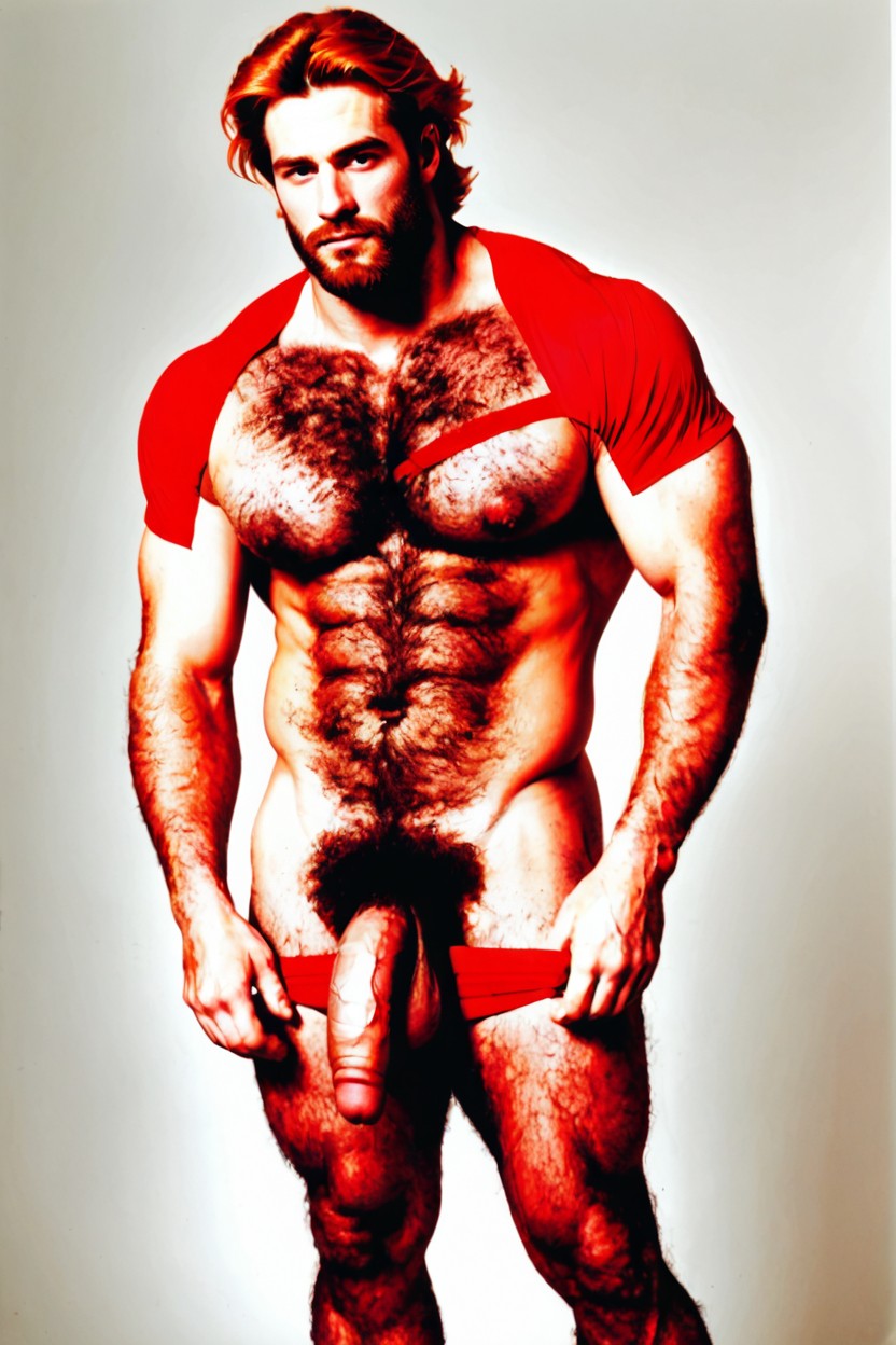 Front Full Body View, Large Cock, Muscular AI Gay Porn