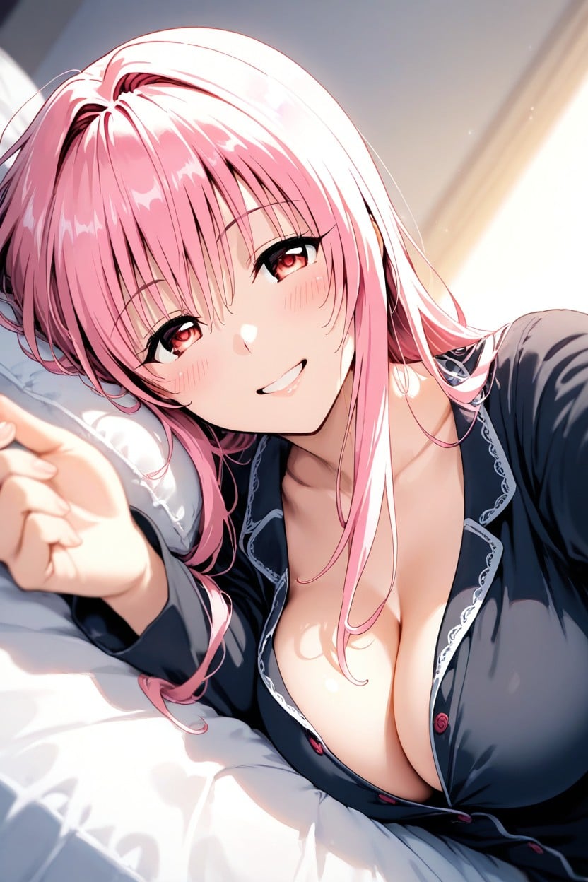 Lying On The Bed Together, Bust Shot, Sonriendo Con La Boca Abierta Hentai IA