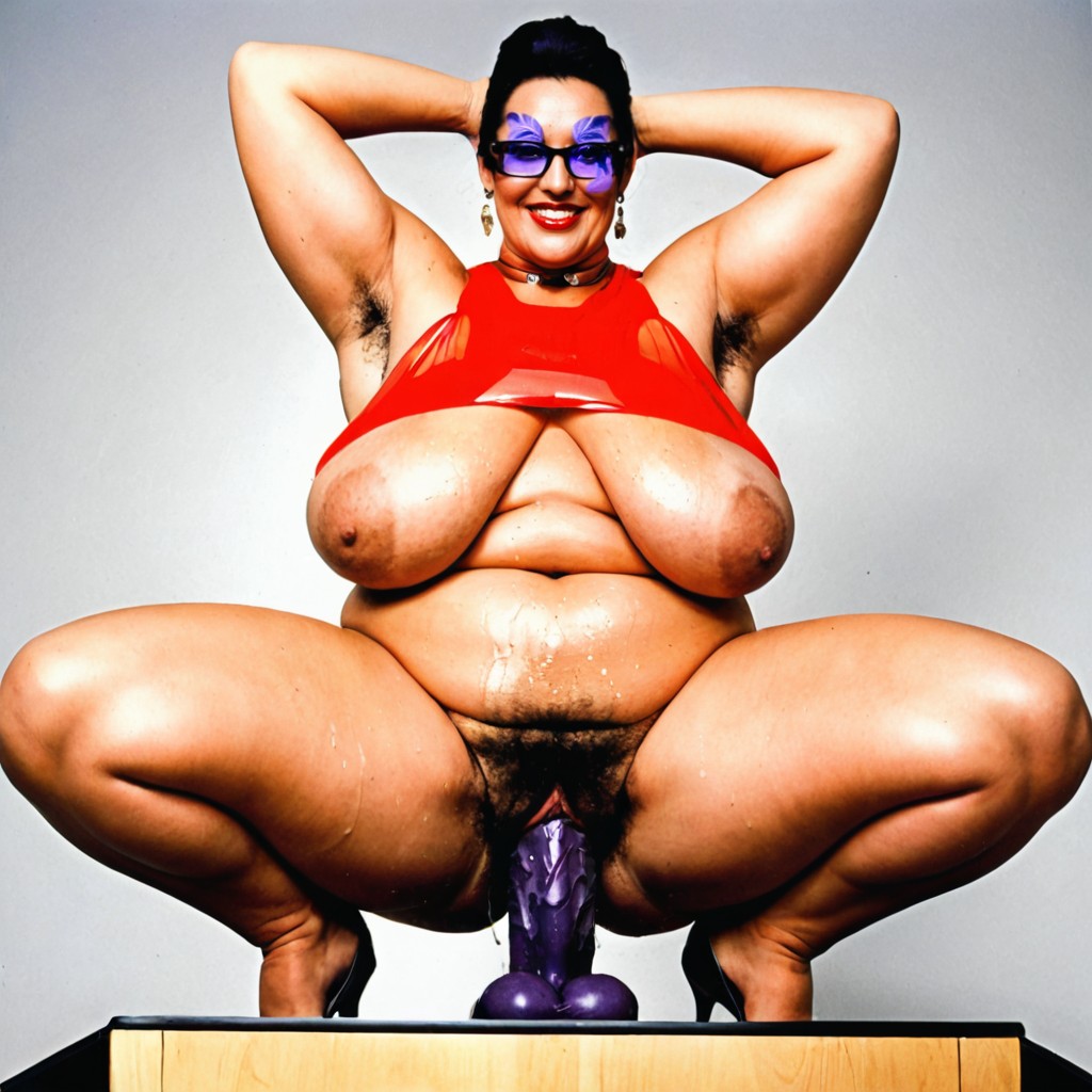 Hyper Huge Dildo Ride, Japanese, Front View BBW AI Porn