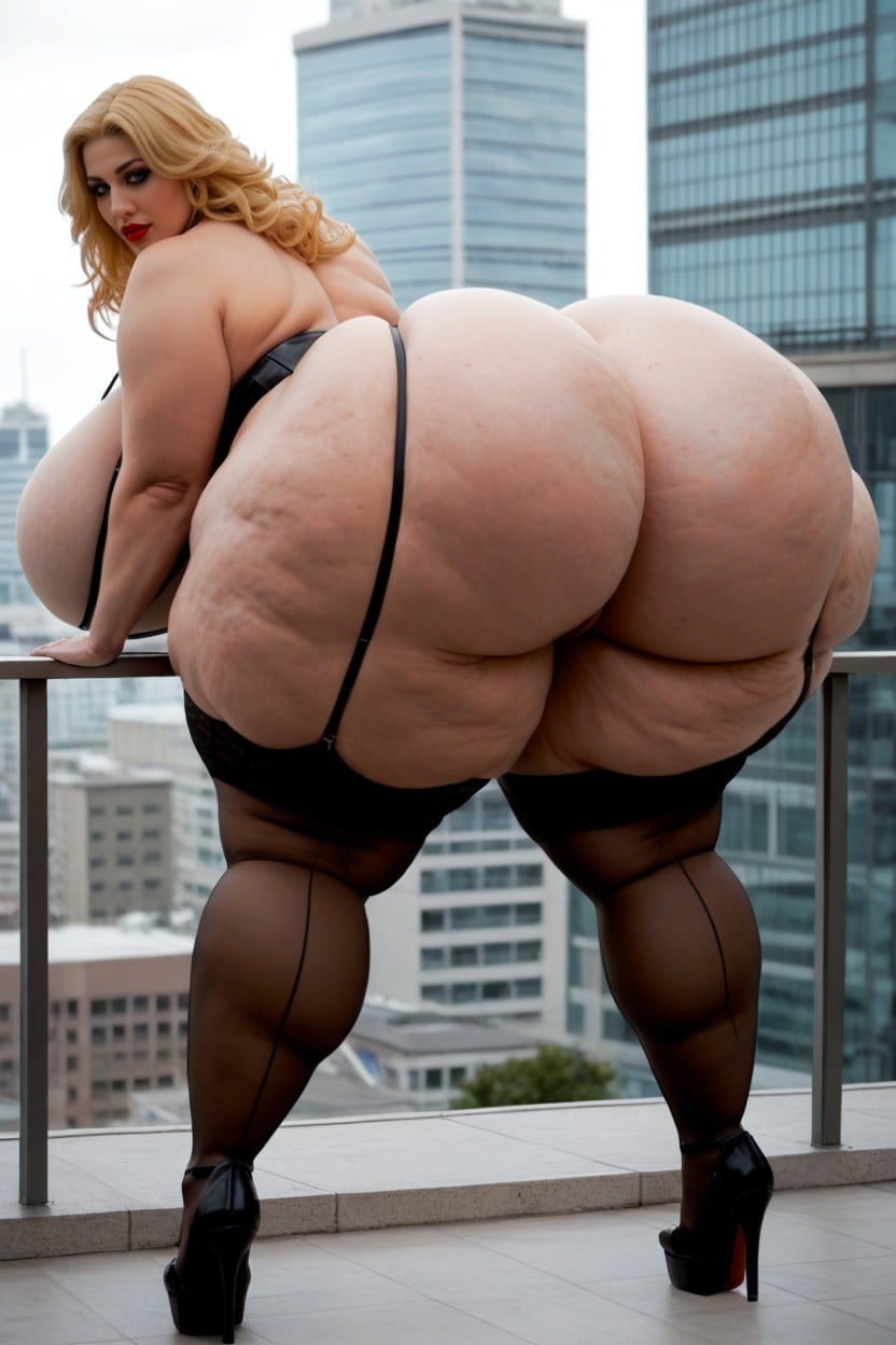 Gigantic Hyper Butt, High Heels, Bending Over With Man Penis In Her Butt BBW AI Porn