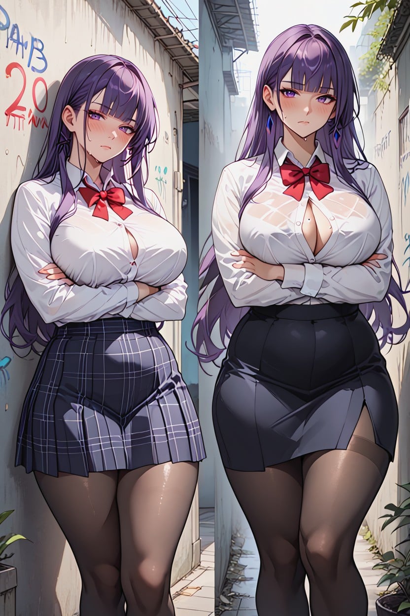 Sweat, Transparent Black Waist Pantyhose, Thick Thighs Hentai AI Porn