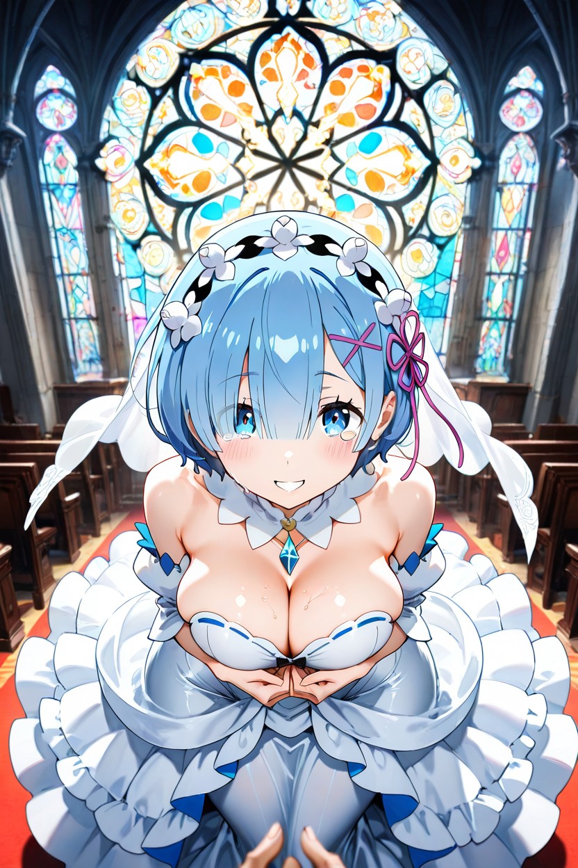 Cinemático, Custom Tailored White Wedding Gown That Hugs Her Curves, Punto De Vista Hentai IA