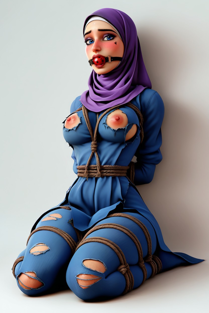 Ball Gag, Smeared Makeup, Full Body AI Porn