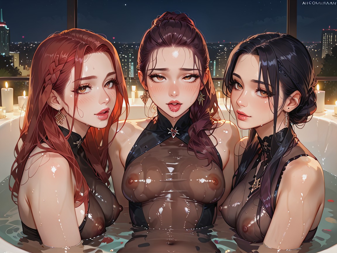 First Woman Is Huntrix Zoey, Transparent Black Full Bodystocking, Second Woman Is Huntrix Rumi Hentai AI Porn