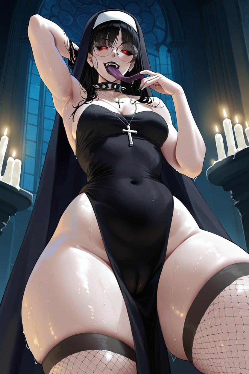 Nun Outfit, Puffy Pussy, Mouth Open Hentai IA