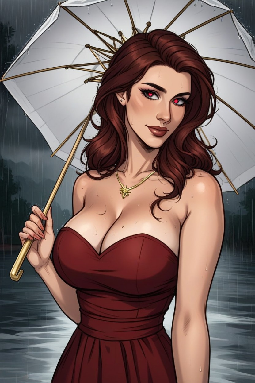 Gold Necklace, Full Pinkish Lips, Woman Hentai AI Porn