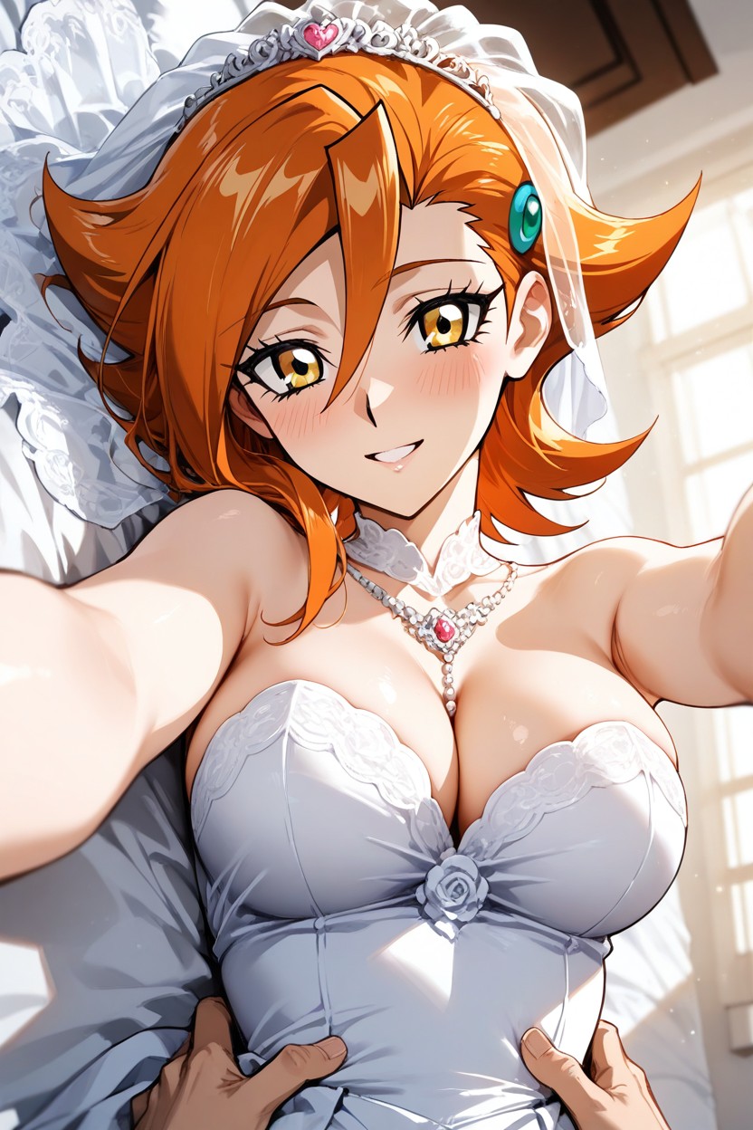She Has A Loving Smile, She Is Hugging Viewer By His Shoulder, She Stroking His Hair Hentai AI Porn
