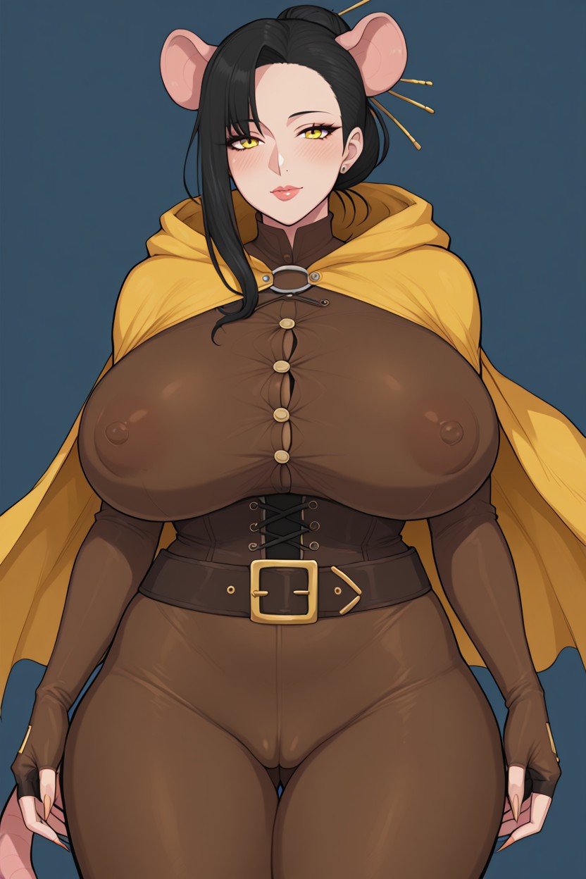 Big Thighs, Solo, Long Sleeve Gray Shirt Hentai AI Porn