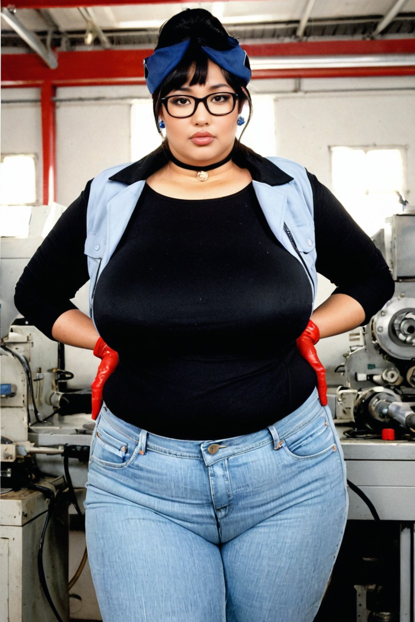 Work Gloves, Modestly, Black Hair BBW AI Porn