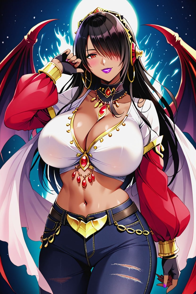 Exposed Midriff, Dark Blue Jeans, Tight Clothes Hentai AI Porn