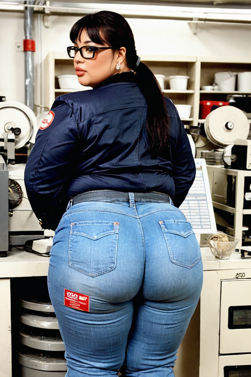 Japanese Woman, Homely, Rear View BBW AI Porn