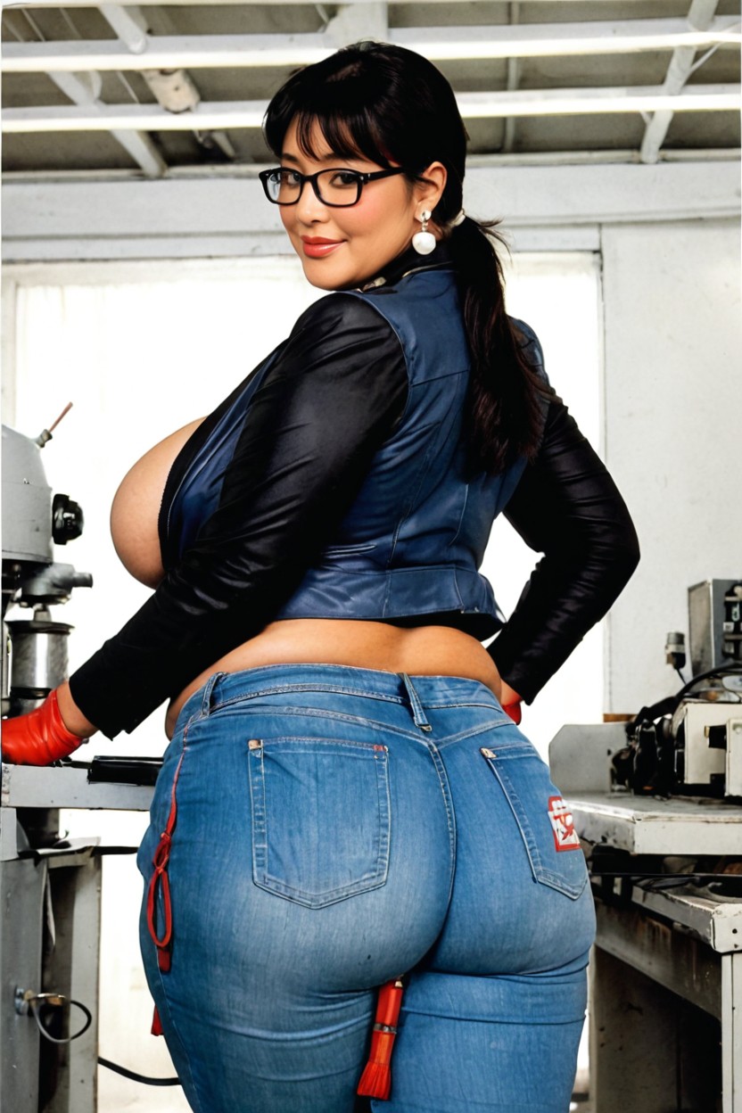 Rear View, Cotton Work Gloves, Earring BBW AI Porn