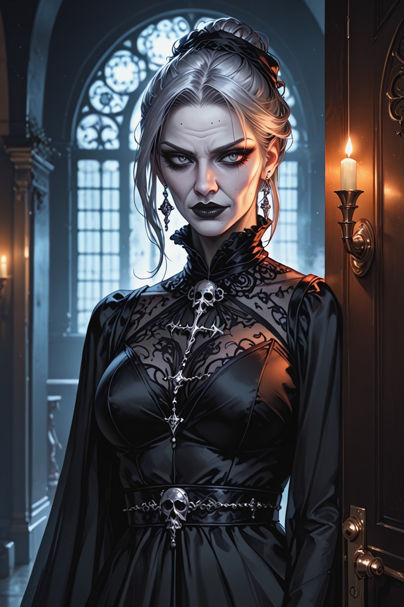 Gothic Atmosphere, Detailed Face, Sharp Nose Hentai IA