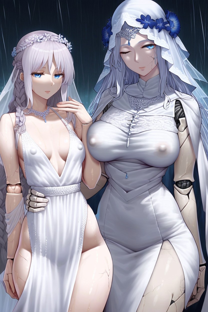 Rain, White Dress, Blue Eyes Hentai IA