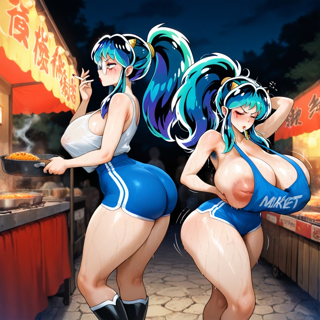 Blue Hairy Ass Crack, Topless, Blue Armpit Hair Hentai AI Porn