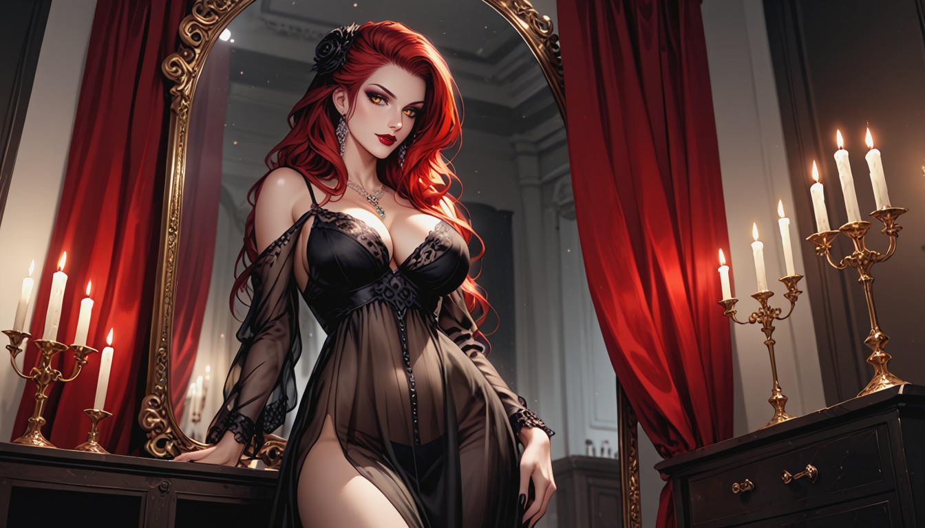 Black Transparent Lace Cropped Nightgown, Noche, Long Shapely Legs Hentai IA