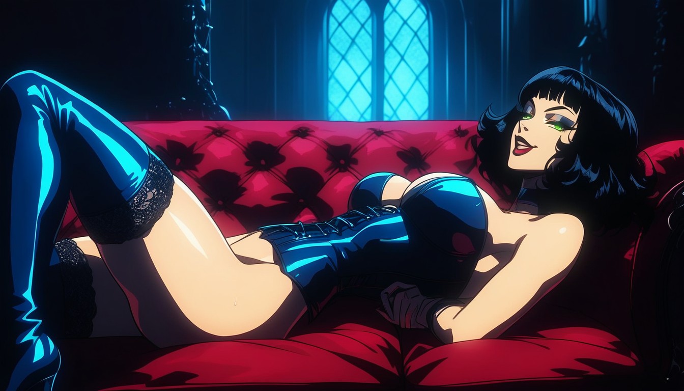 Looking At Viewer, Woman In Blue Thigh Length Stiletto Boots, Luxurious AI Porn