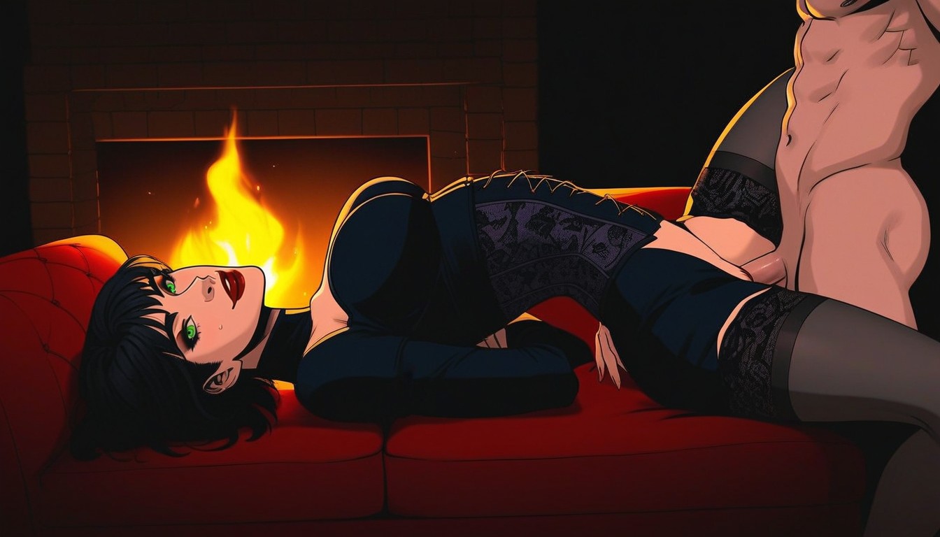 On The Couch, Glamor Makeup, Dark Lighting AI Porn