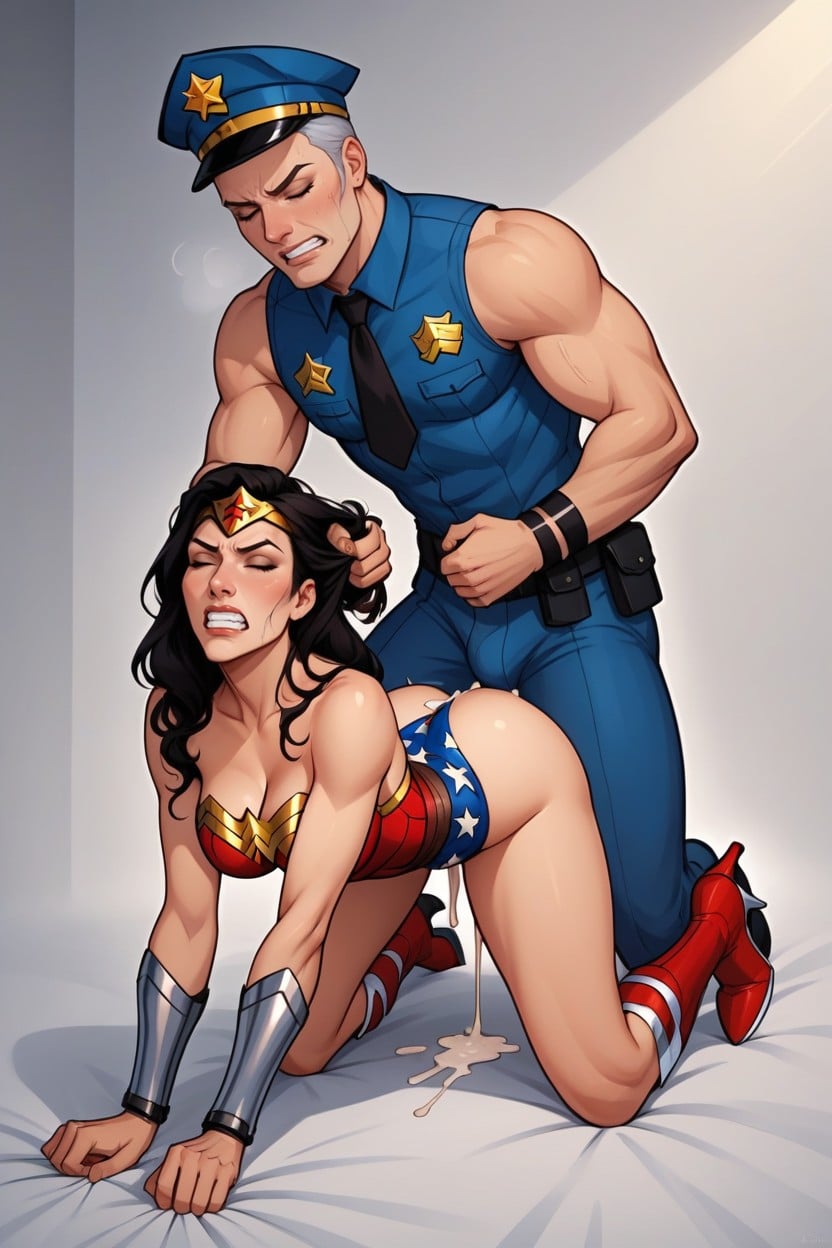 Wonder Woman, Clenched Teeth, Natural Lean Hourglass Body AI Porn
