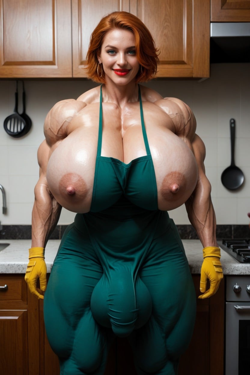 Gigantic Abs, Gigantic Abdominal Obliques, White Apron Shemale AI Porn