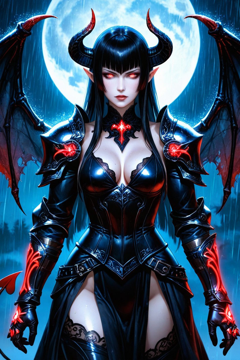 Black Plain Background, Succubus, Blue Light AI Porn