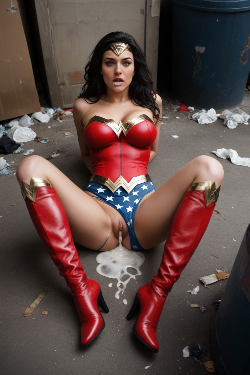 Tiara, Star Spangled High Blue Briefs Pulled To One Side, High Heel Stiletto Boots AI Porn
