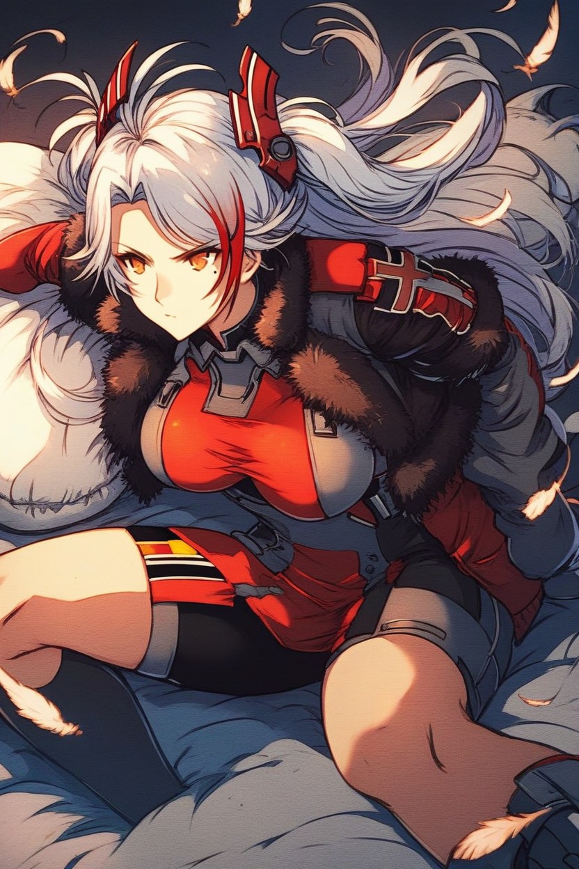 Orange Eyes, Pillow Fights, Large Breasts Hentai AI Porn