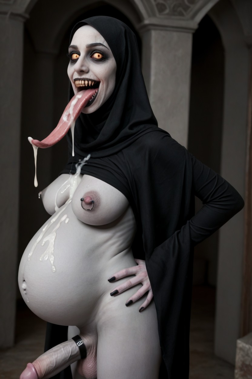 Excessive Cum, No Light, Creepy Dark Hallway Shemale AI Porn