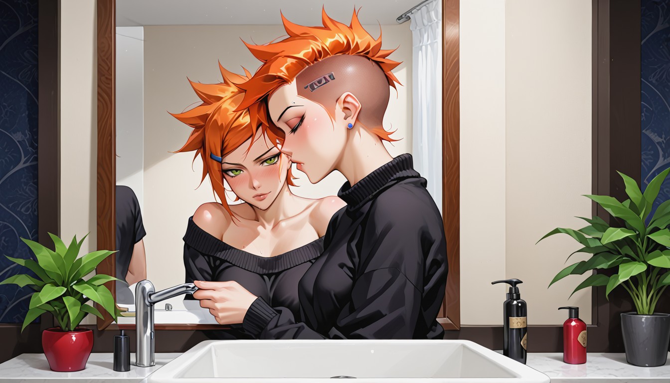Skinny, Spiked Hair, Ginger Buzzcut Hair With Bangs AI Porn