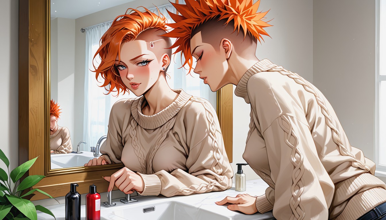 Side View, Orgasm Face, Ginger Buzzcut Hair With Bangs AI Porn