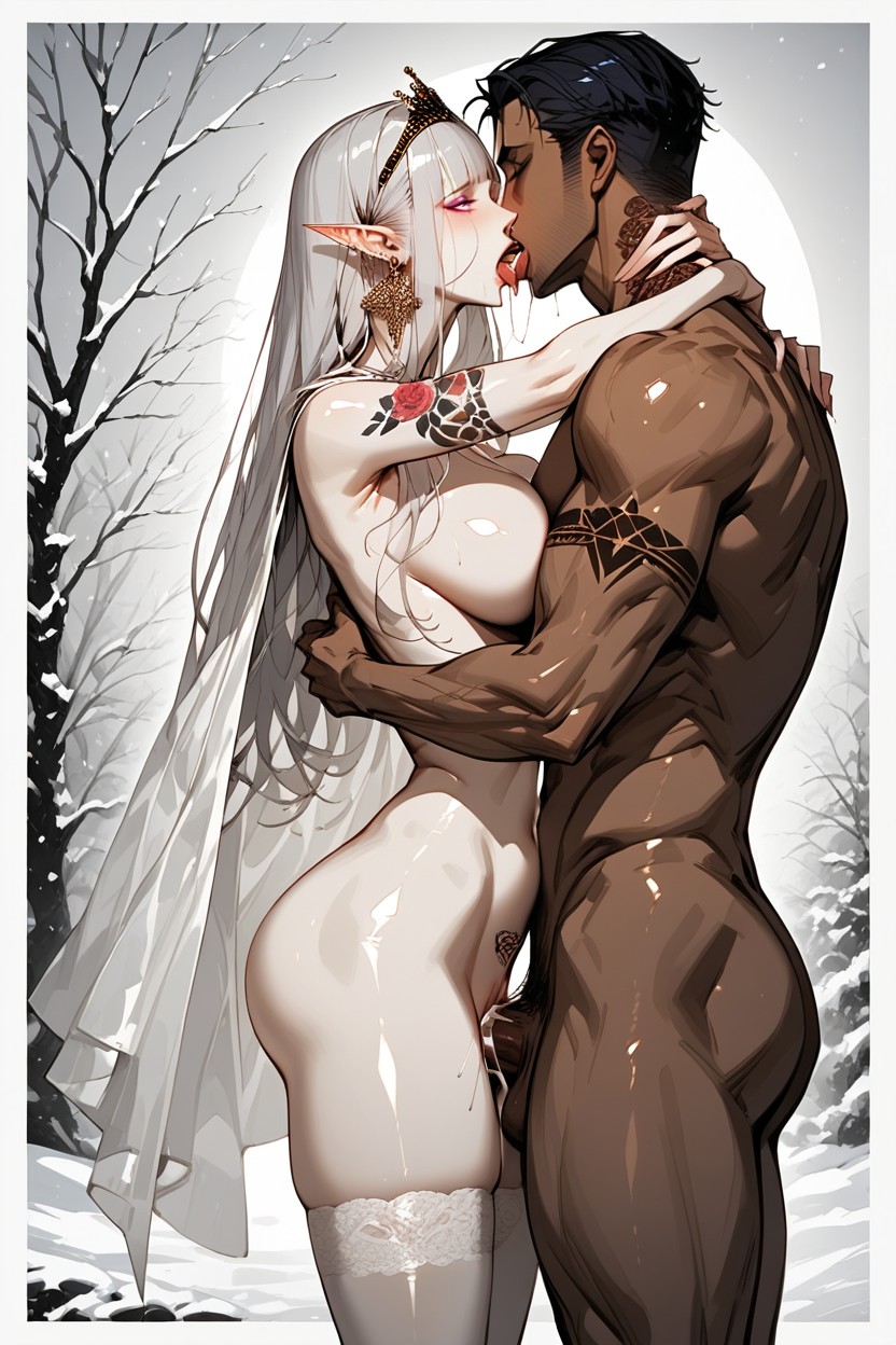 Silver Armor, Dark Brown Skinned Woman, Silver Chain Bracelets Hentai AI Porn