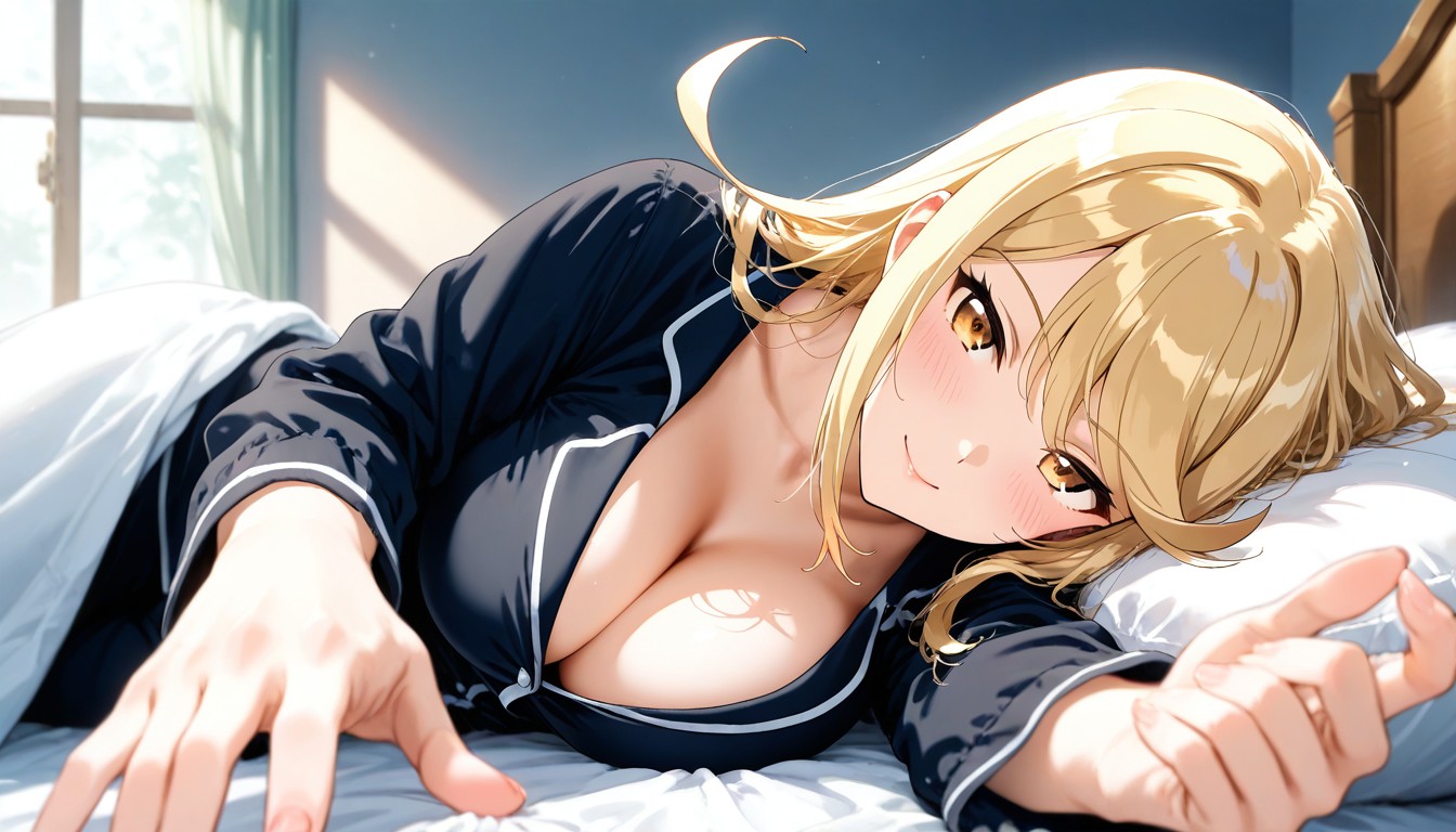 Bust Shot, Full Color Image, She Is Lying Sideways On The Bed Hentai AI Porn