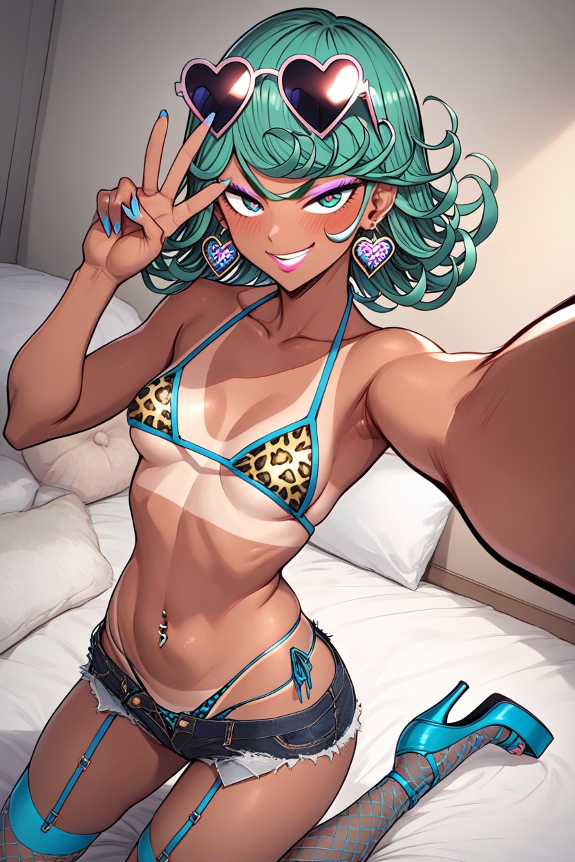 Denim Hotpants, Tanned Skin, Extreme Motion Lines Hentai AI Porn