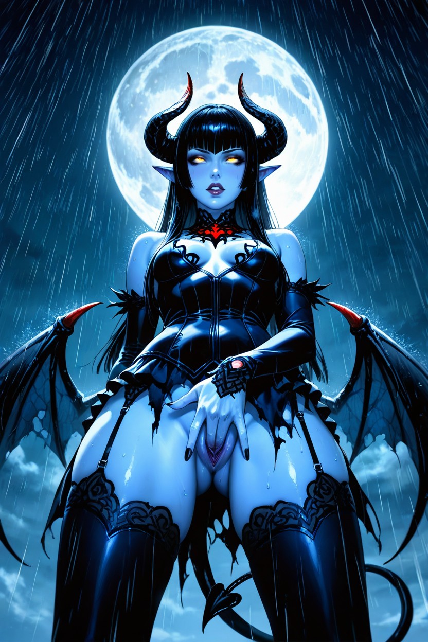 Gothic, Blue Skin, Full Moon AI Porn