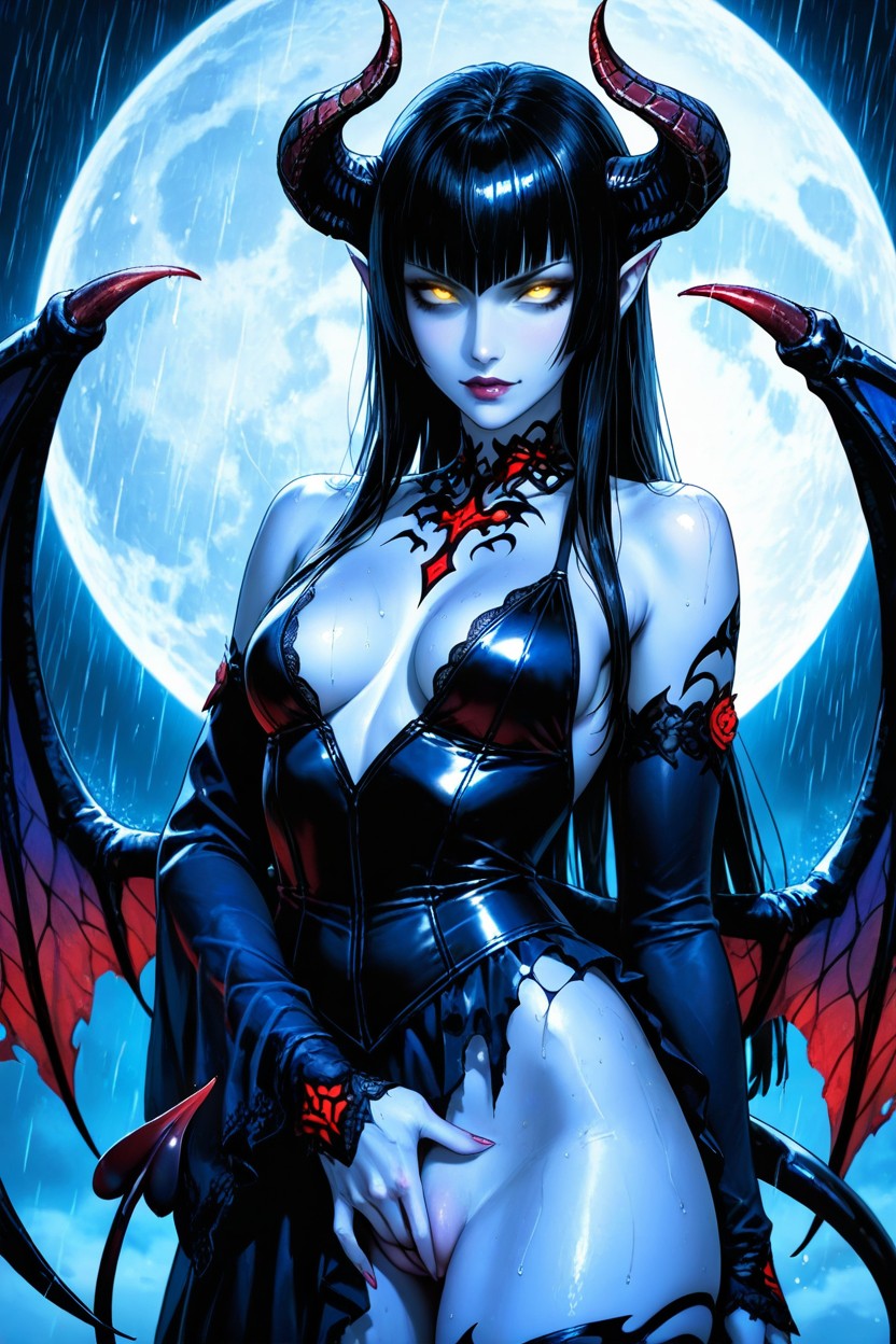 Black Hair, Big Demon Wings, Torn Clothes AI Porn