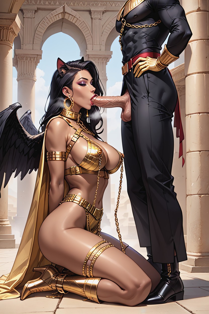 Detailed Body, Gold Body Harness, Lion's Tail Hentai AI Porn