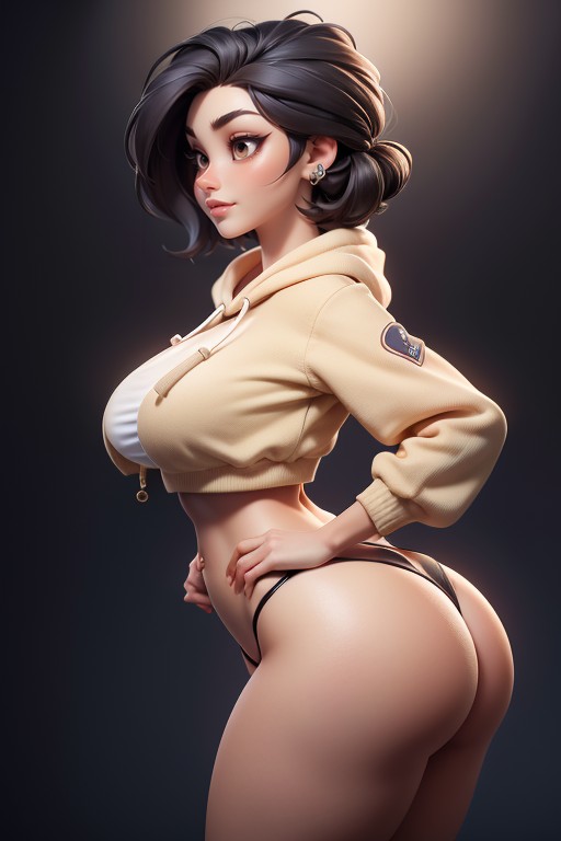Cream-white Colored Hoodie, No Hair In The Back Of Head, Tan Skin Hentai AI Porn