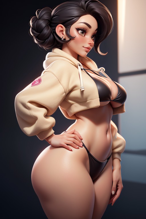 Thick And Curvy, Perfect Body, Dark Black Hair Tied Into Braided Cornrows Hentai AI Porn