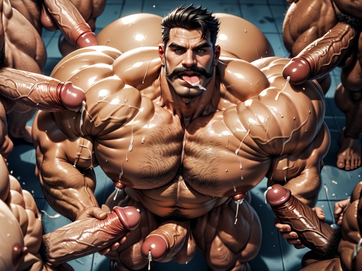 Thick Moustache With Beard, Erect Penis, Oiled Skin Porno IA Gay