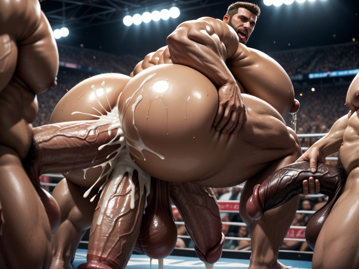 Gang Bang, Cum Covering Face, Oiled Skin AI Gay Porn