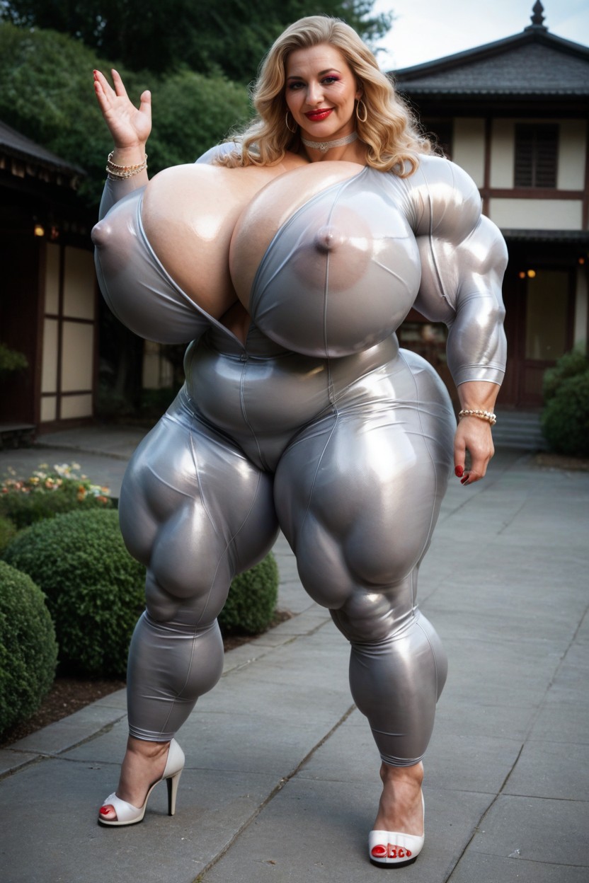 Asian Village, Hyper Swollen Breasts, Bodysuit AI Porn